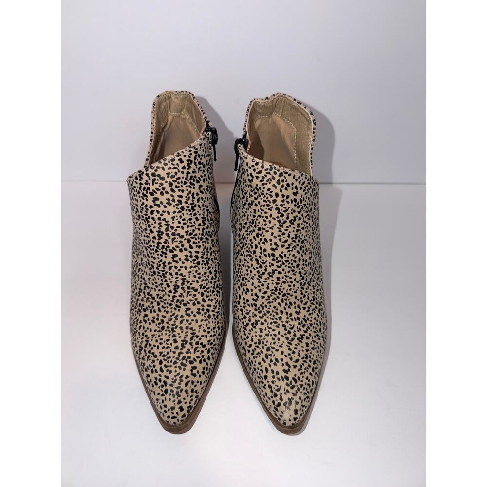 Serra Ankle Booties 7 Cream Black Speckled Animal Print Pointed Toe Block Heel - Picture 3 of 11